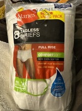 8 ad pair, Hanes Mens 2XL 44-46" Tagless White Briefs full rise comfort soft new