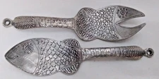 Tin Woodsman Crosby & Taylor Pewter & Wood Fish Or Salad Server Fork & Spoon