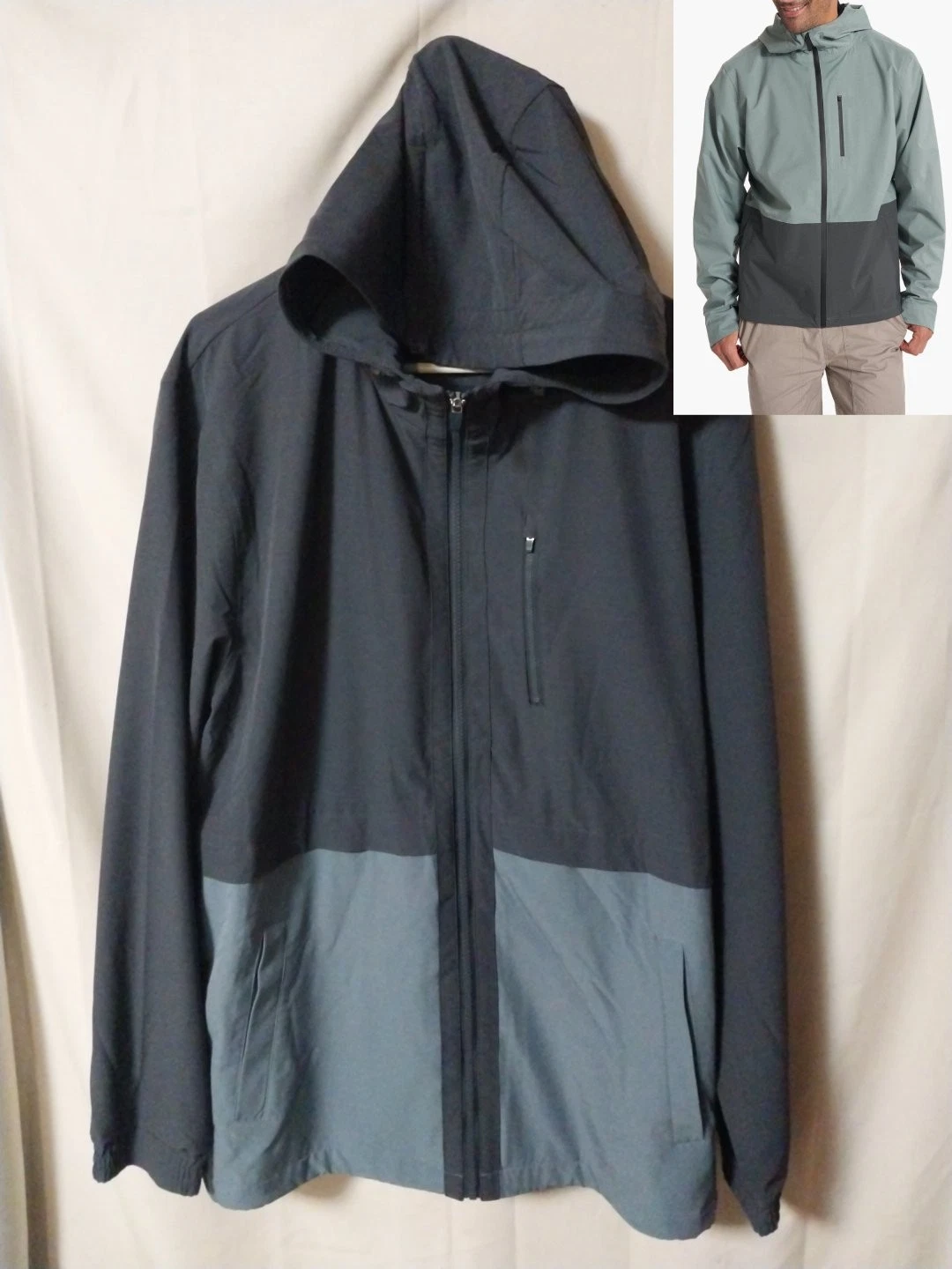 UpWest Hooded Rain Jacket Men’s Size XL Blue 2-Tone Colorblock NWT $198
