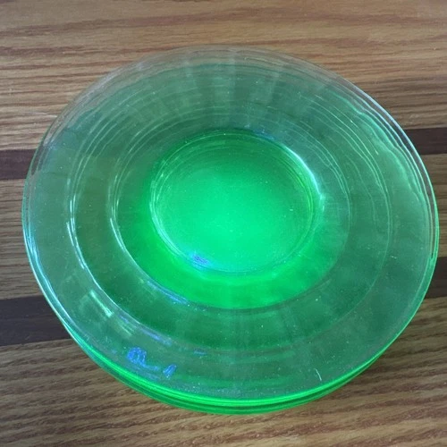 New ListingAnchor Hocking Block Optic Green Depression Uranium Glass 6¼” Plates Set Of 8