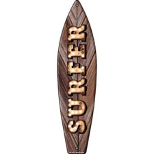 Surfer Bulb Metal Surf Board Sign 17"x4.5" Plaque Home Door Garage Wall