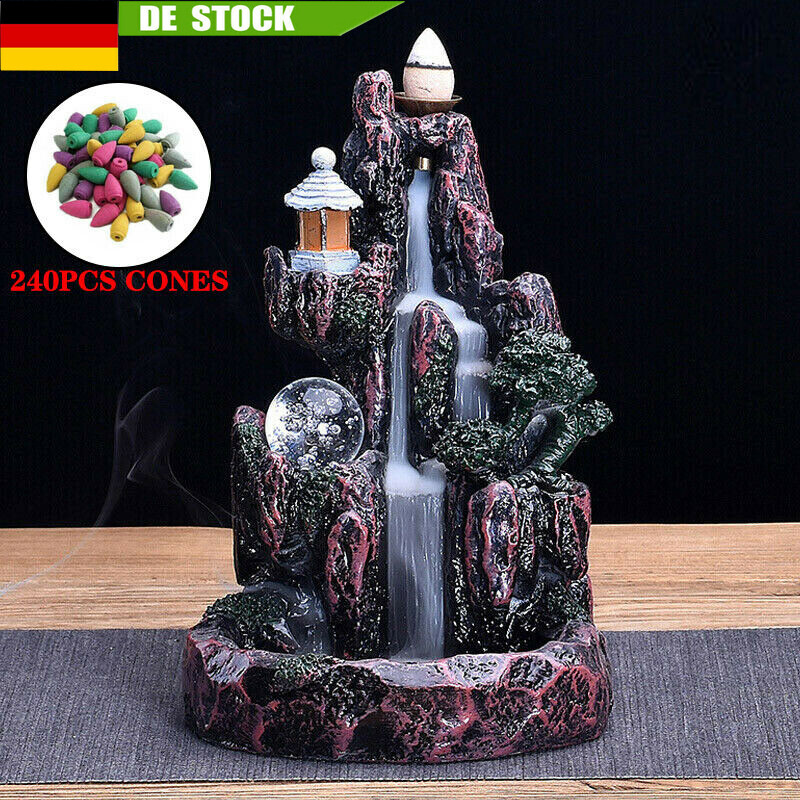 Rückfluss Weihrauch Mountain Wasserfall Rauch Räuchergefäß Halter + 240 Kegel DE