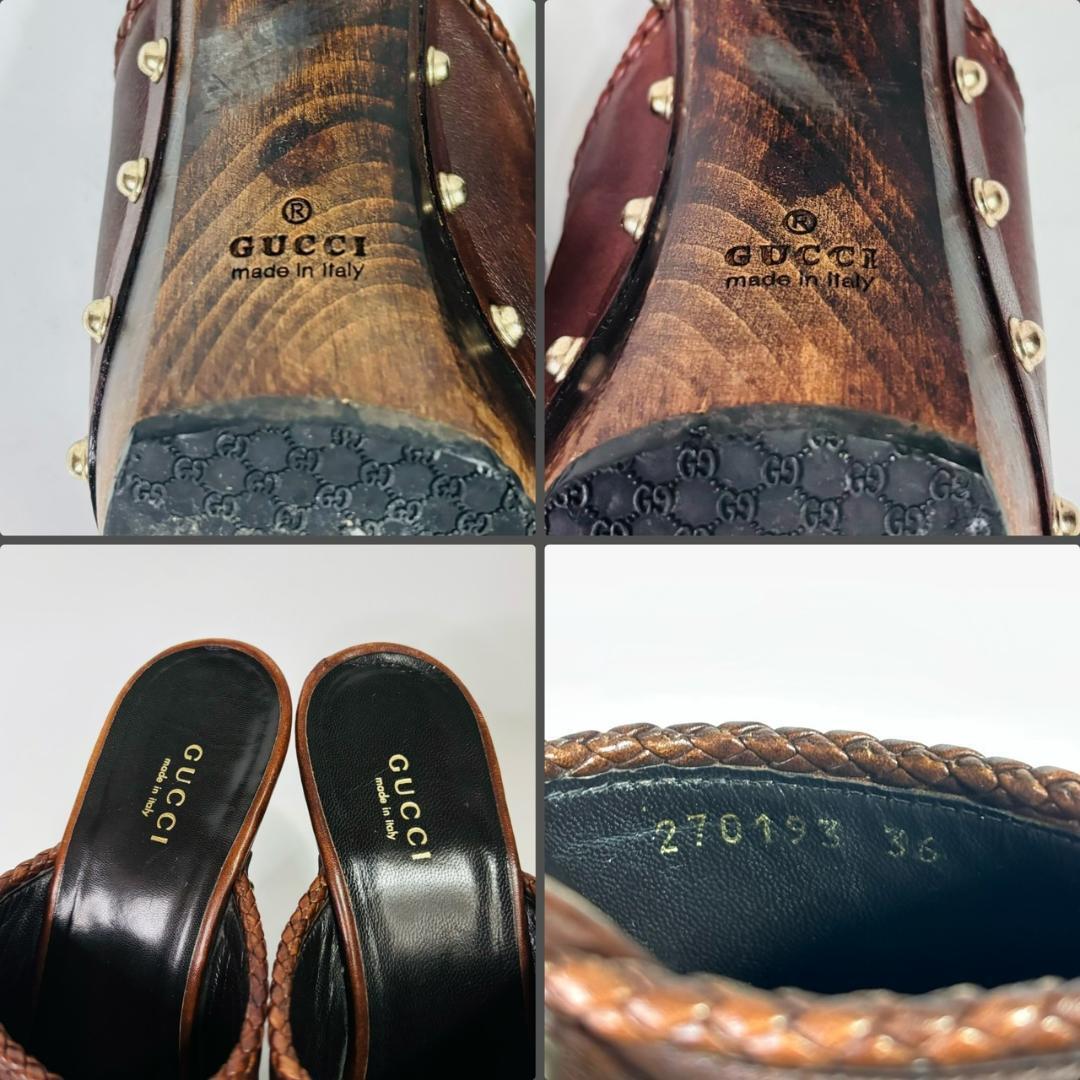 GUCCI Mules Sandals Heel Studs Leather Brown EU36/US6 From GUCCI Mules Sandals Heel Studs Leather Brown EU36/US6 From