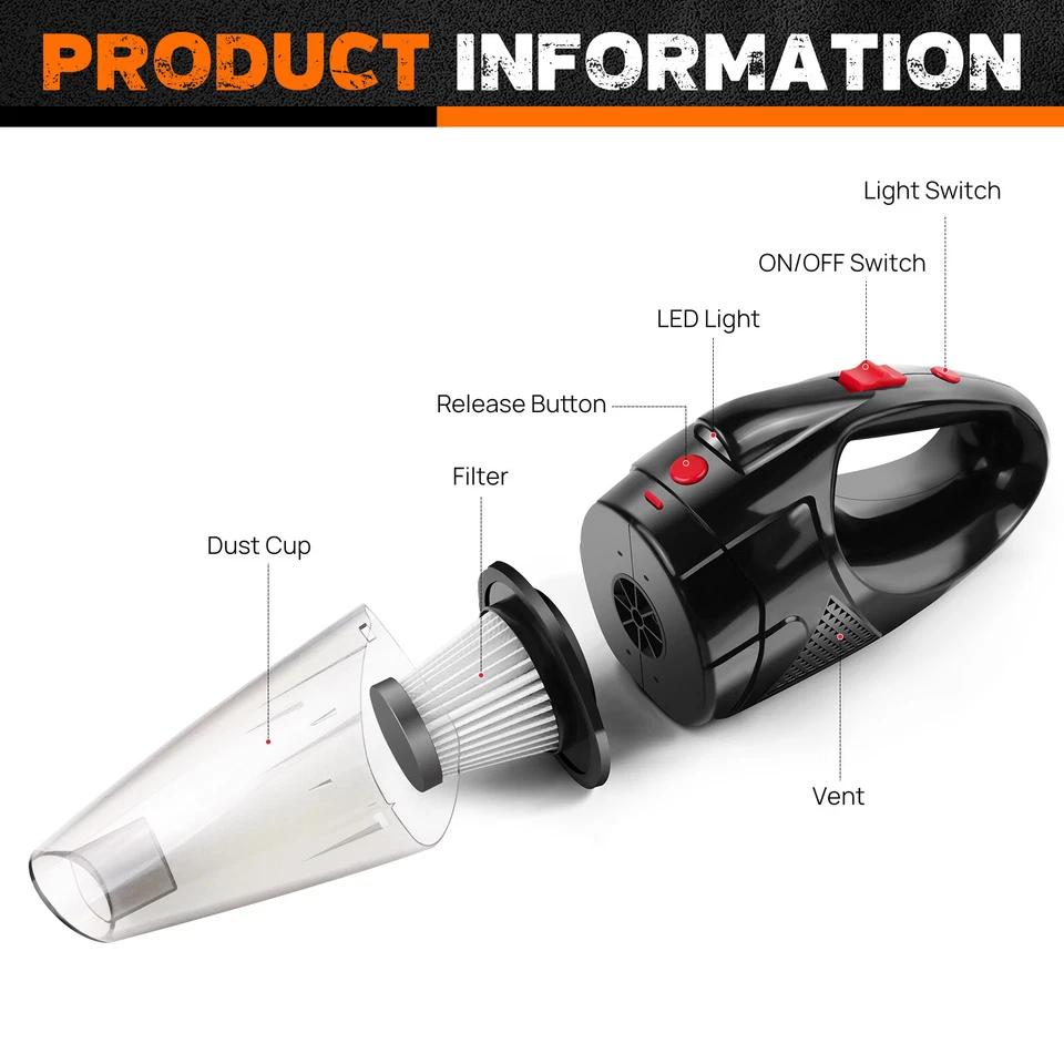 Mini Cordless Vacuum Cleaner Car Handheld Vacuum Power Suction USB Rechargeable - Image 3 of 4
