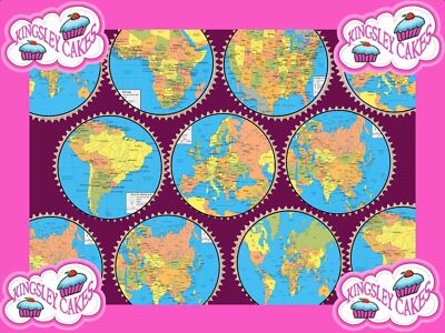 30 x MAPS OF THE WORLD PREMIUM QUALITY CUPCAKE TOPPERS EDIBLE RICE ...