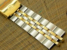 NOS Vintage Deployment Clasp 2 Tone Stainless Watch Band Unused 18mm Elgin Swiss