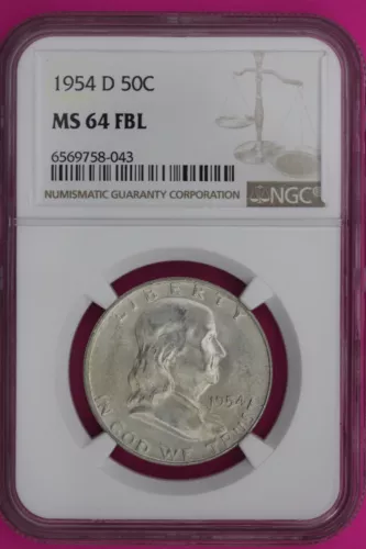 Full Bell Lines 1954 D MS 64 FBL Ben Franklin Half Dollar Silver Coin NGC 944