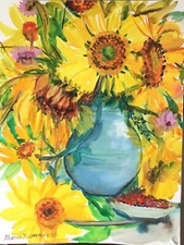 Sunflowers Bouquet 3.Original Watercolor Painting