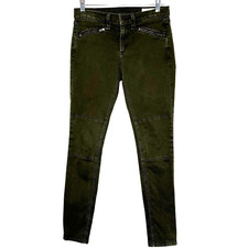 Rag  Bone Women's Wax Dark Olive Green Low Rise Skinny Ridley Moto Jean Size 27
