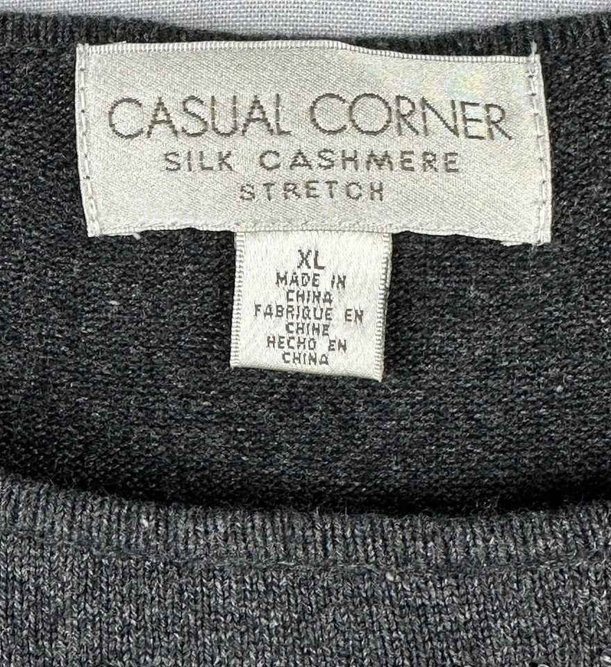 Suéter informal de cachemir de seda con cuentas de esquina pastel y perlas elegante carbón XL Foto 3 de 4