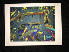 ABSTRACT hip mod modern hand painted original oil PAINTING  Japanese Garden