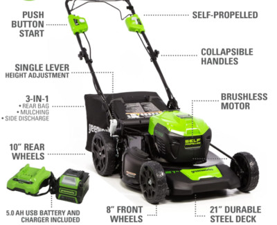Greenworks 40V 21'' Brushless Cordless Self-Propelled Lawn Mower 5.0Ah Battery(G)