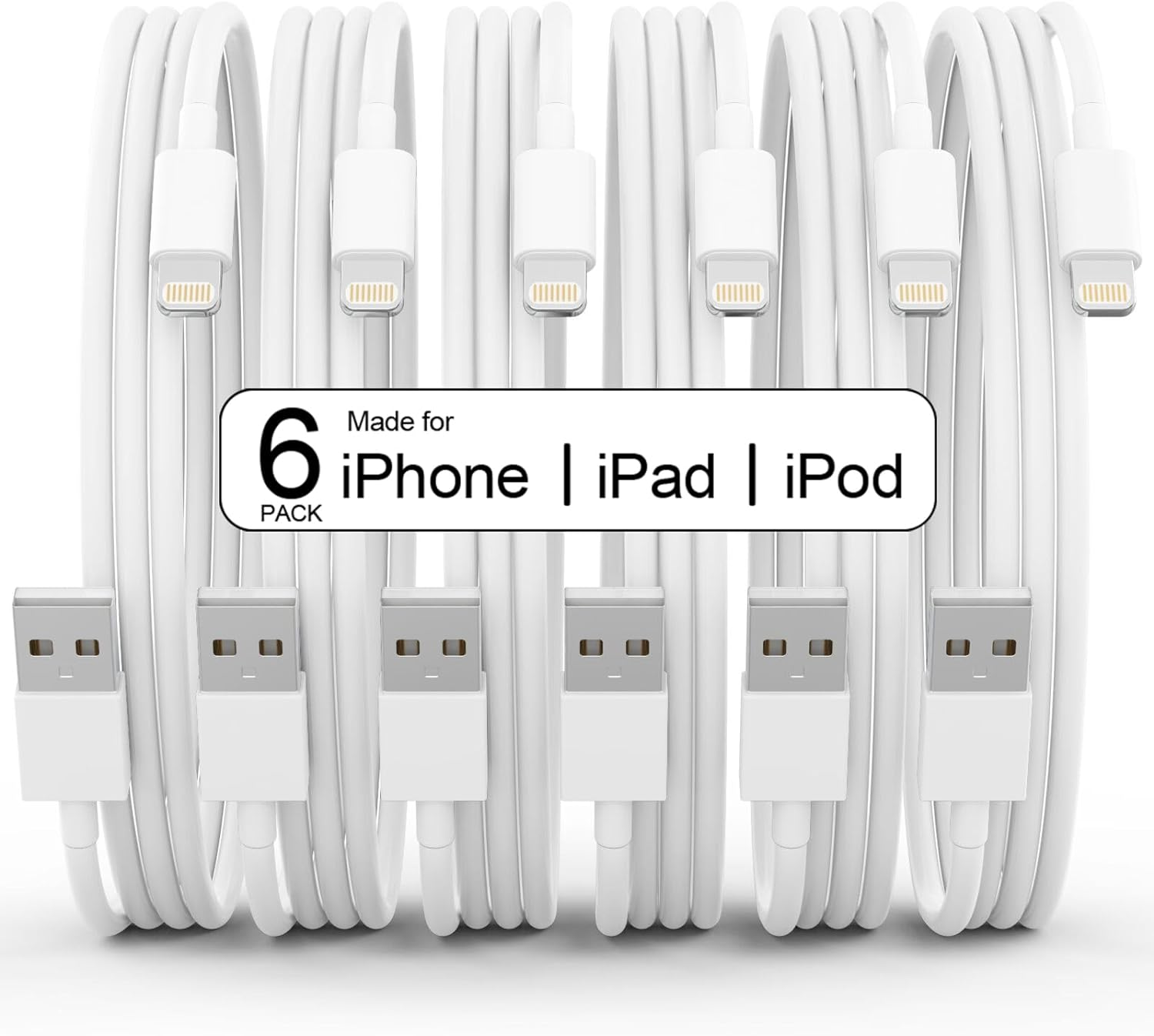6Pack(3/3/6/6/6/10 Ft)[Apple Mfi Certified] Iphone Charger Long Lightning Cab...
