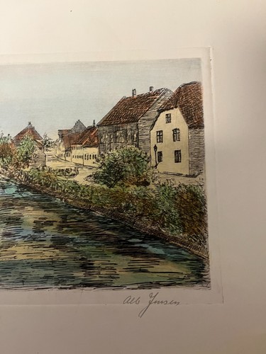 Albert Elmstedt Jensen Original Drawing Vejle City Denmark 48x36cm Signed Danish - Picture 8 of 10