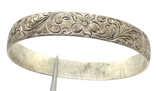 Mens Hawaiian Kuuipo Flower Sterling Silver 925 Bangle Bracelet Cuff 8 inches
