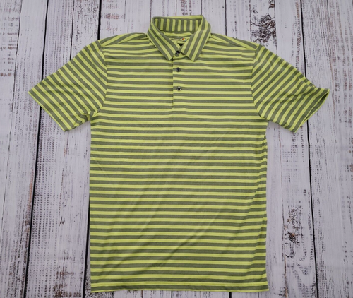 Arnold Palmer Neon Yellow Gray Striped Golf Polo Men's Size M