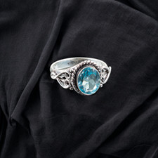 Blue Topaz Gemstone 925 Sterling Ring Handmade Jewelry Ring For Gift