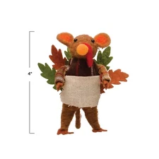 Creative Co-Op Wool Felt TURKEY MOUSE 4" Tall Fall Thanksgiving