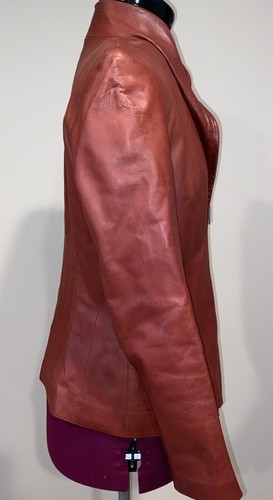 Cole Haan Lambskin Leather Scuba Moto Jacket Wing Rust Red Women's Size 8 Soft - Picture 9 of 24