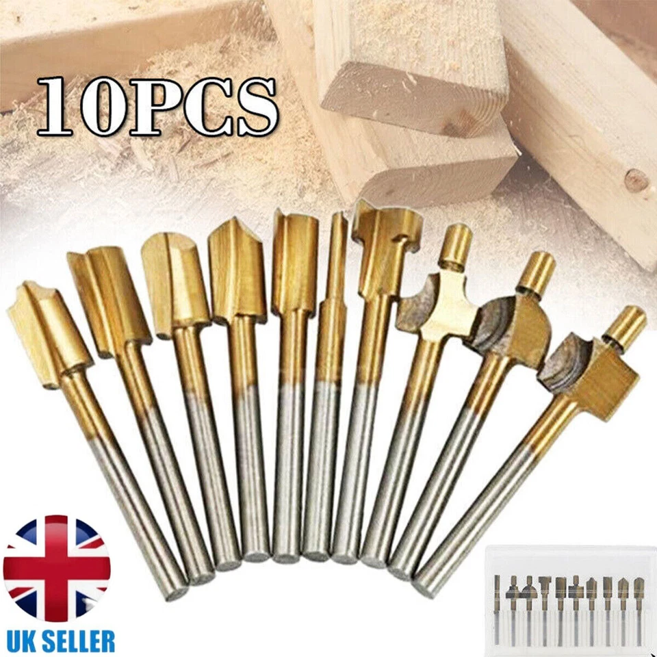 10PCS 3MM Titanium Mini Hss Router Bits Trimmer Shank For Dremel Rotary Tool - Image 2 of 4