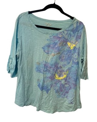 Vintage y2k White Stag Womens Size XXL 20 Blue Roll Tab Sleeve Tshirt Graphic Te