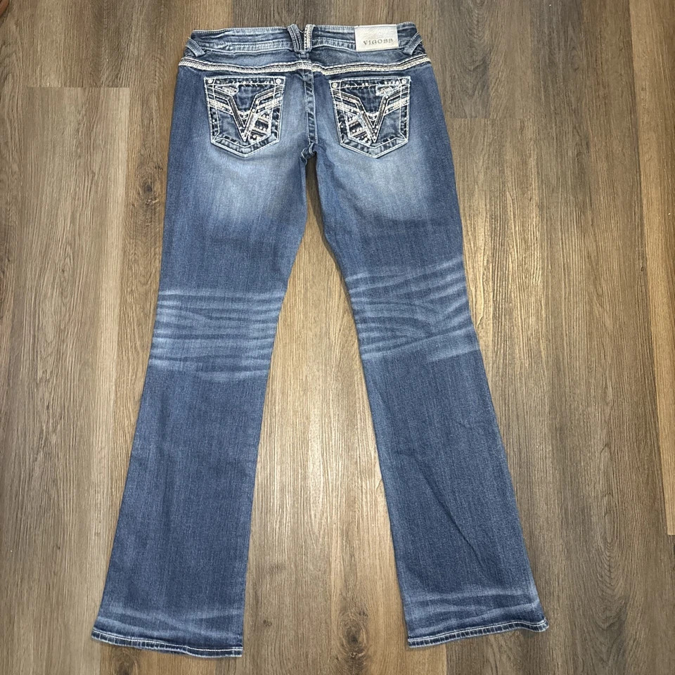 Vigoss The Chelsea Bootcut Denim Jeans Womens 7/8x33 Bling Thick Stitch Studded - Image 2 of 4