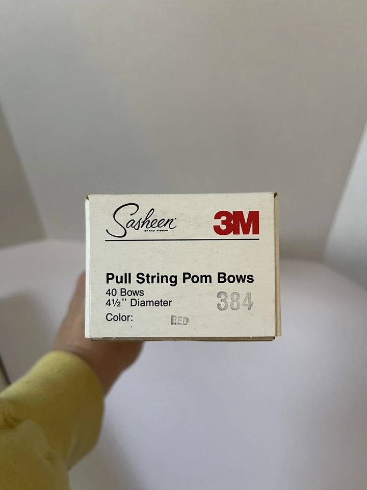 Vintage 3M Sasheen Pull String Pom Bows RED Ribbon 40 Bows #384 4.5” Diameter - Image 4 of 4
