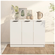 Sideboard White 90.5x30x70cm Engineered Wood Compact Storage Console 3-Door Slim