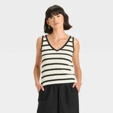 Universal Thread Women's Knit Openwork Tank Top Black/White Striped Size XS