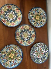 Pottery Barn Mexican Talavera Melamine Set of 5  Salad Appetizer Plates 8.5”