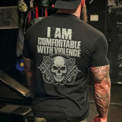 Skull Graphic T-Shirt I Am Comfortable With Violence Tee