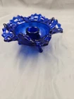 Vintage Fenton Cobalt Blue Open Weave Basket Taper Candle Holder