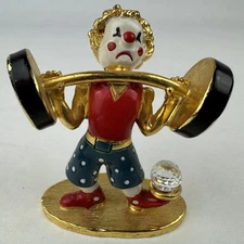 Spoontiques Pewter Miniature Gold Clown Weightlifter w/ Swarovski Crystal Vtg