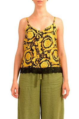 Versace Women's Gold Barocco 100% Silk Blouse Top Versace sz 3 US M IT 42