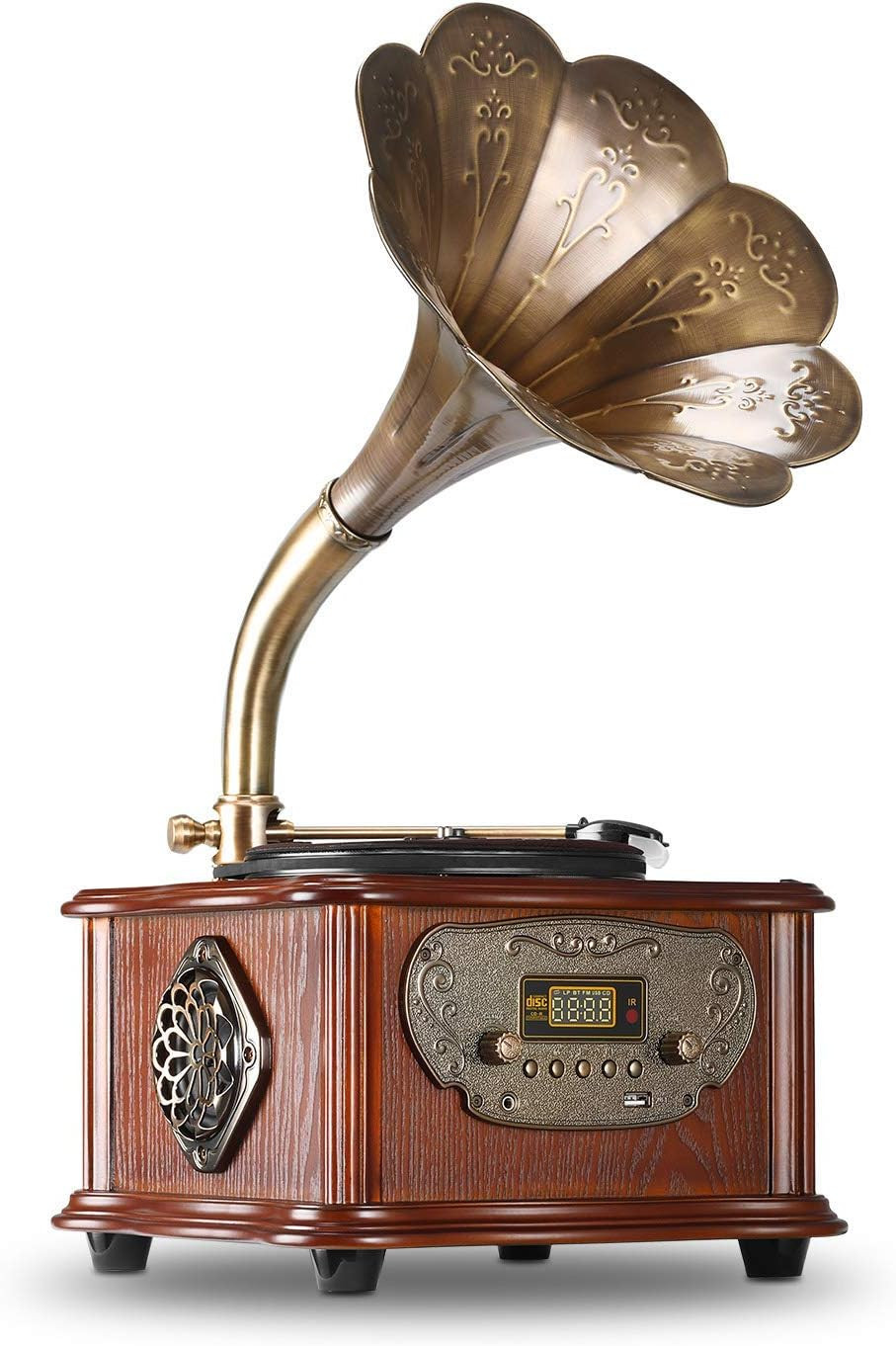 Retro Record Player Turntable Vintage Phonograph Copper Horn