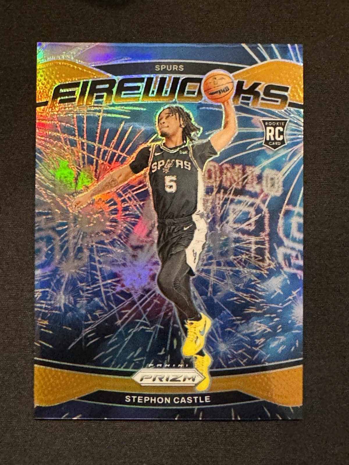 2024-25 Panini Prizm Stephon Castle Fireworks Orange /49 Rookie RC #13 Spurs