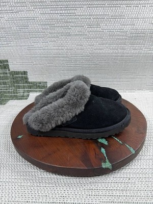 Ugg Slipper Womens Size 7 Cluggette Black Suede Sheepskin Lined Comfort Slip On