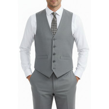 Men's Renoir Suit Vest V-neck Adjustable Strap 5Button 2Pockets 202-2 Lt Gray