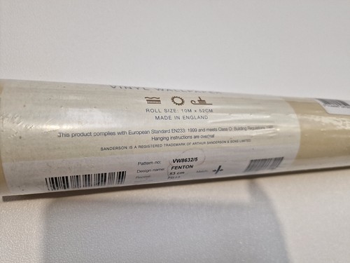Sanderson Fenton Striped Vinyl Wallpaper Beige Cream 10m Roll 52cm Wide Washable - Picture 5 of 16