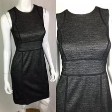 $178 Ann Taylor Women's 4 Black Silver Houndstooth Wool Knit Pencil Sheath Dress