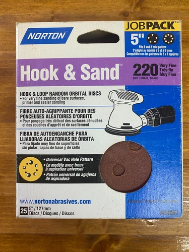 Norton Hook & Sand Random Orbital Discs, 220 Grit, 5" x 8 Hole, 14 Pack - #04057