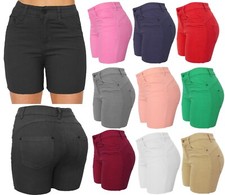 Womens Raw Hem Solid Cotton Blend Mid Waist Summer Stretchy Shorts