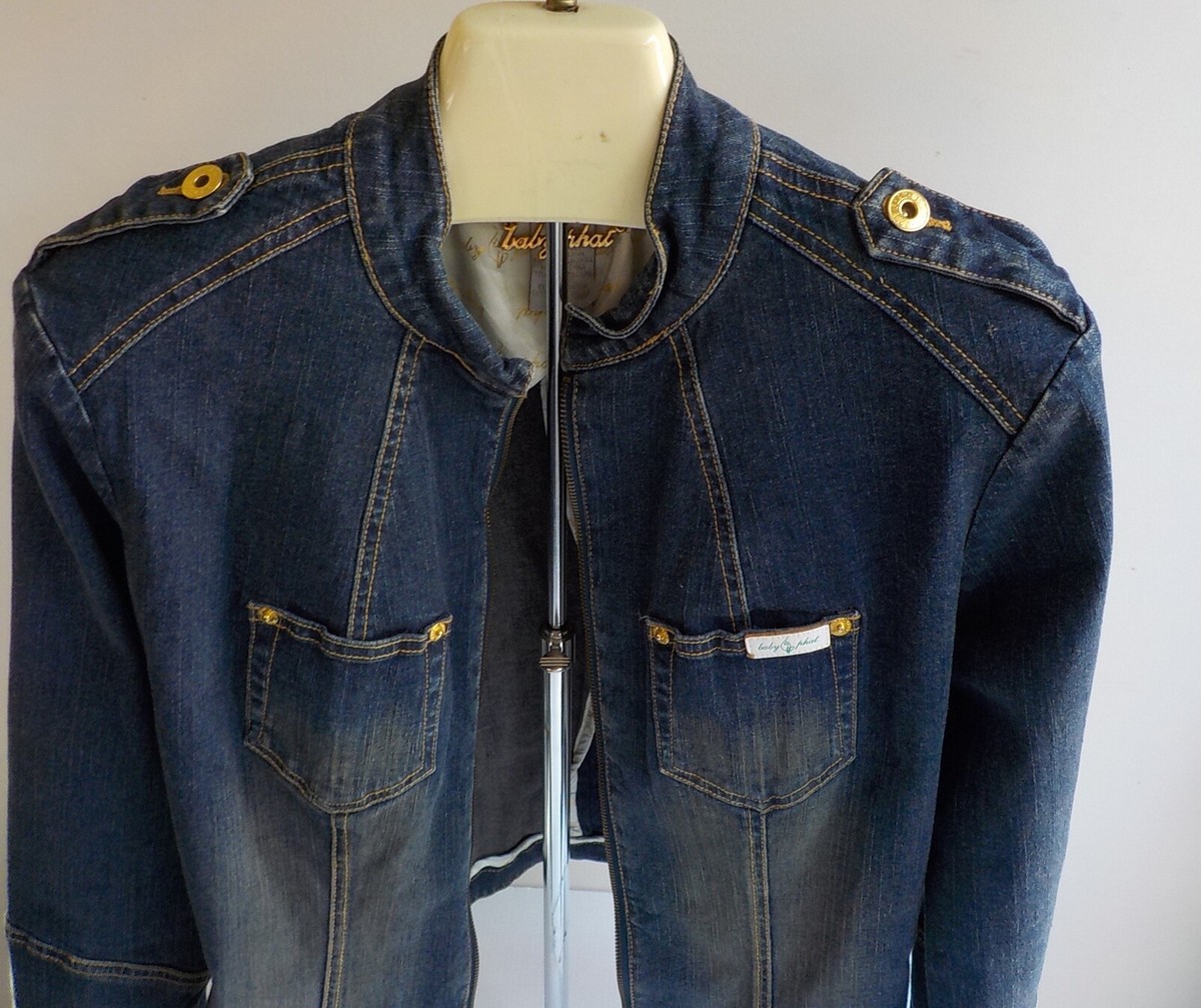 BABY PHAT Zipper Front Denim Jacket w/Epaulets Fitted SZ MEDIUM