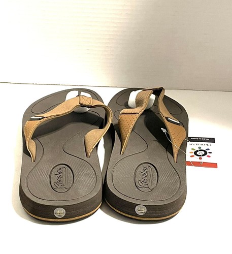 Ckoebas Men's Sz EU 44 / US 11 Brown Tan Faux Leather Flip Flops Thongs Cushion - Picture 4 of 10