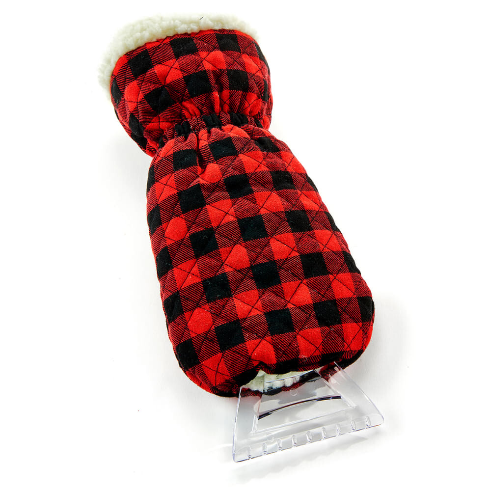 New Red Black Plaid Sherpa-Lined Ice Scraper Mitt – Plush Snow Removal  Glove​
