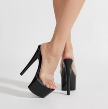 Sandali donna ciabatte scarpe ciabatte plateau tacco a stiletto pvc décolleté