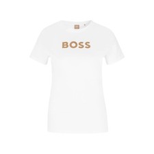 Image of BOSS Hugo Boss Women’s Logo T-Shirt, White, Size S, Short Sleeve, Pure Cotton.