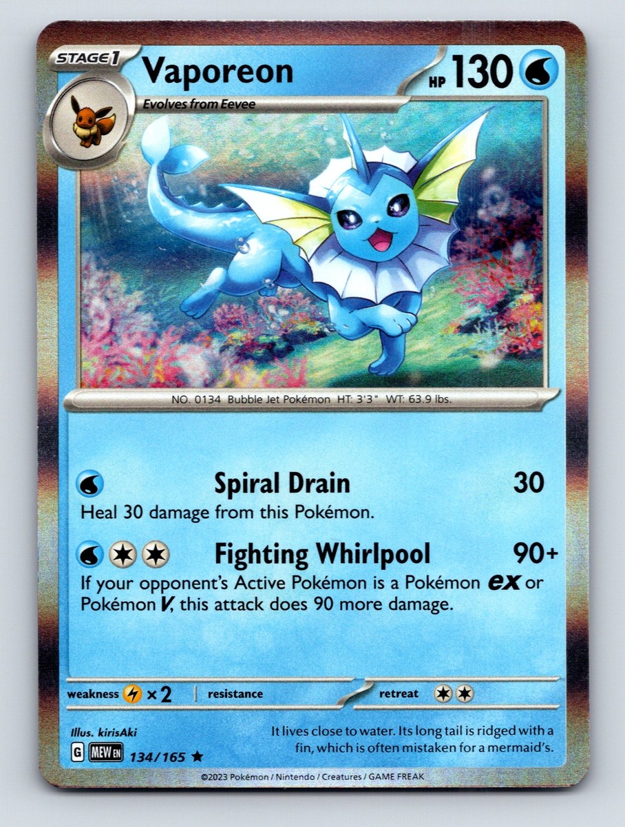 Vaporeon Stage 1 HP 130 Spiral Drain Fighting Whirlpool Rarity