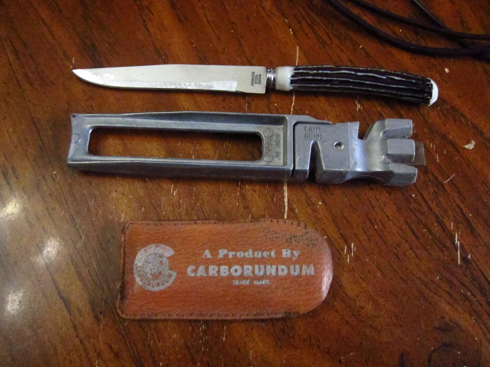 Vintage Fixed Blade Knife with Carborundum Sharpening stone & Sharpening Tool