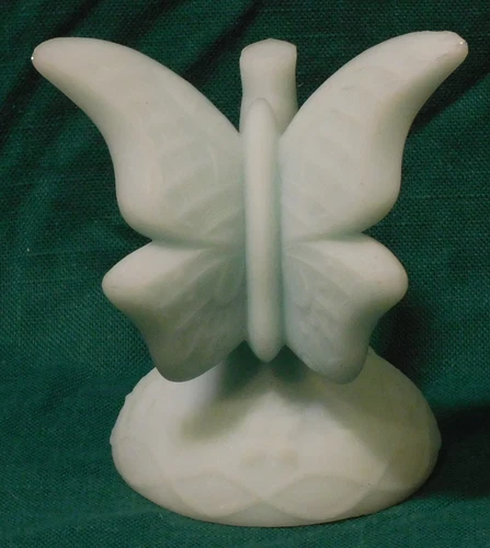 Fenton Light Satin Blue, Art Glass Butterfly Branch, Ring Holder Figurine